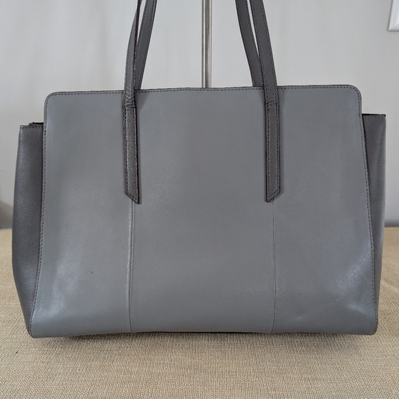 Antonio Melani Two Tone Grey Leather/Faux Leather Tablet (or Small Laptop) Bag - Picture 3 of 16